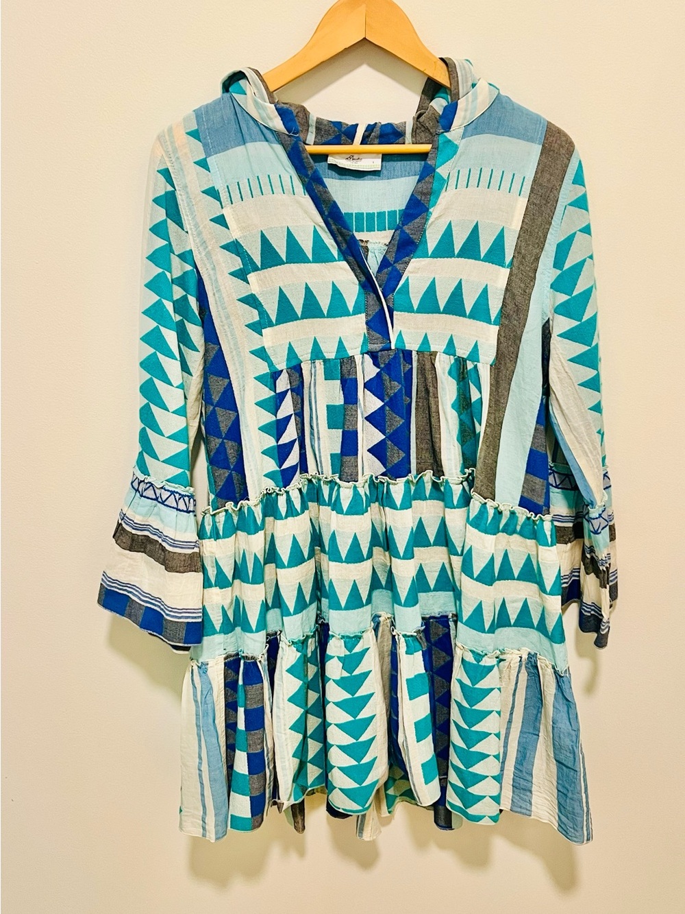 Devotion Twins Geometric Hooded Tiered Mini Dress Size Small
